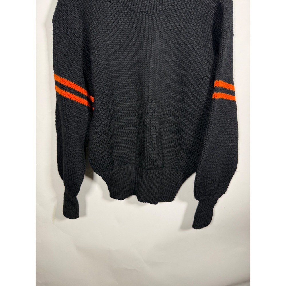 Vintage Princeton Sweaters All Wool Black Orange Stripe Varsity Knit Mens 50s 60 - Picture 3 of 9